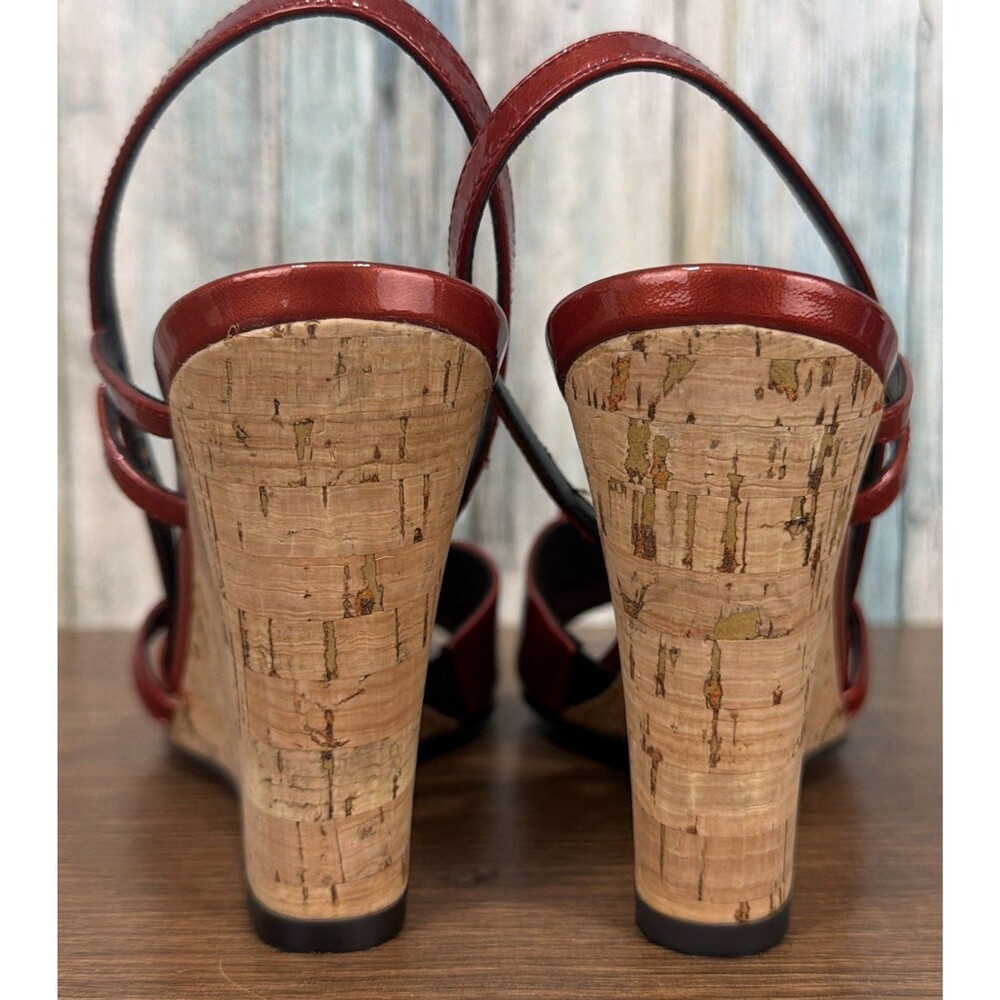 Donald J Pliner Womens 9.5 Red Leather Cork Wedge Slingback Flower Sandals - Picture 6 of 12